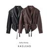 Kaslead New Arrival Women's Clothing Fashion Style Fashion Casual Easiest for Match Coffee Brown Leather Coat