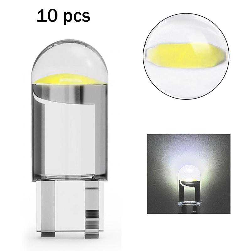 10Pcs Led T10 Car Light COB Glass 6000K White Auto Automobiles License Plate Lamp Dome Read DRL Bulb Style 12V Led Light for Car Dome Lights 6