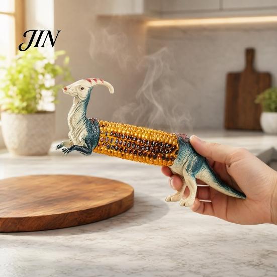 Dinosaur Shape Corn Fork Fork, with Durable PLA Handles And Stainless Steel Eco-friendly Holder Pins, Novelty Heat Protection Holders, for BBQ Picnic