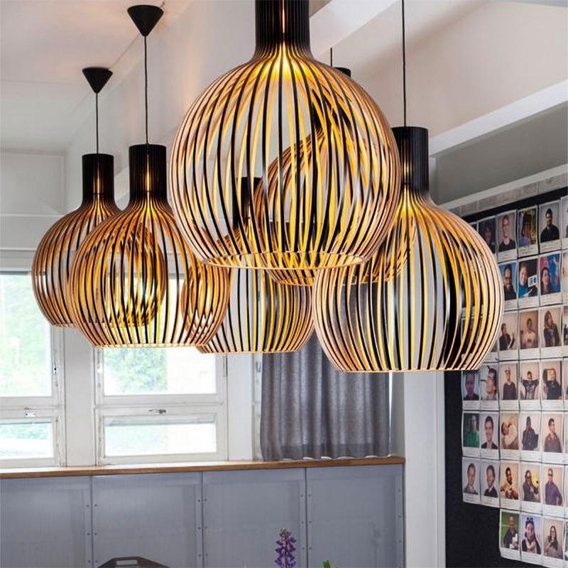 Modern Wood Pendant Light for Living Room Decoration Black Hanging Lamp Suspension Wooden Chandelier Lighting Fixtures