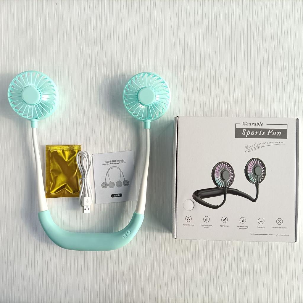 Mini USB Summer Cooling Fan Mini Neck Hanging Fan Hands Free Neckband Fan for Sports Home Office Travel