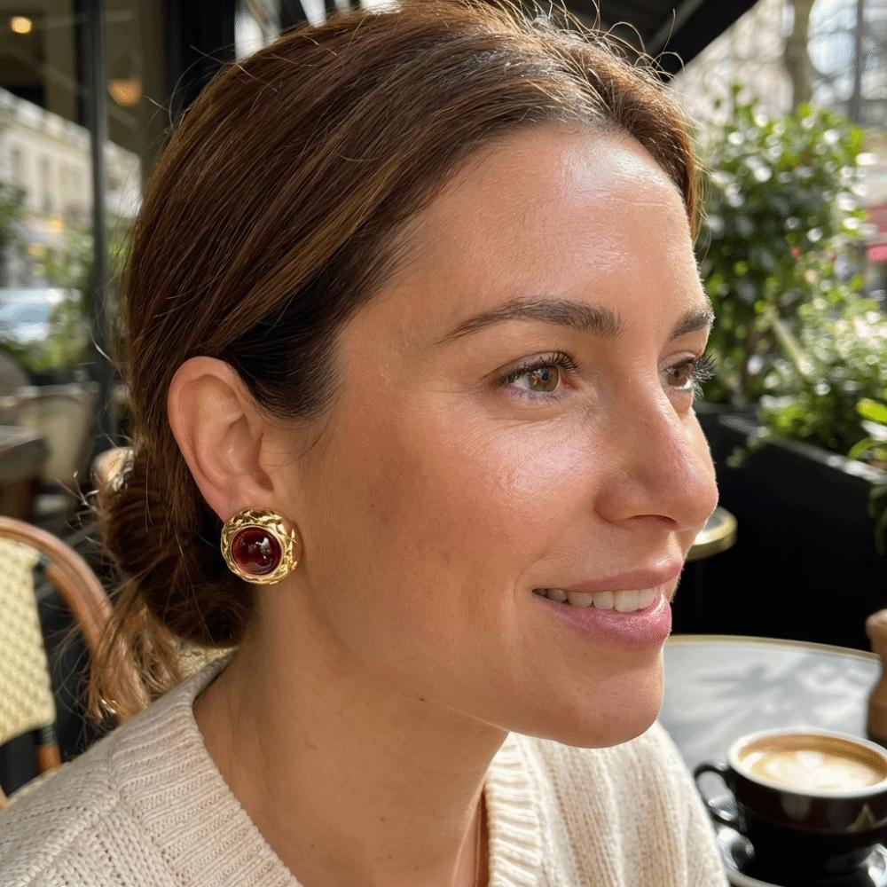 Stainless Steel Flower Earrings Oblate Shape Round Earrings Fashion Opal Earrings Party