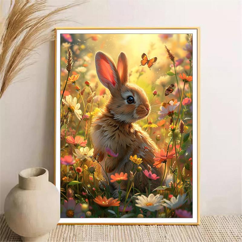 5d DIY Diamond Painting Cross Stitch Rabbit In The Flower Bushes Diamond Embroidery Mosaic Full Round Drill Home Decor