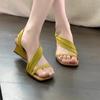 Fashion In The Summer of 2025, The New French-style Women's Sandals with Wedges and Square Heads Wear Open-toed High-heeled Sandals.