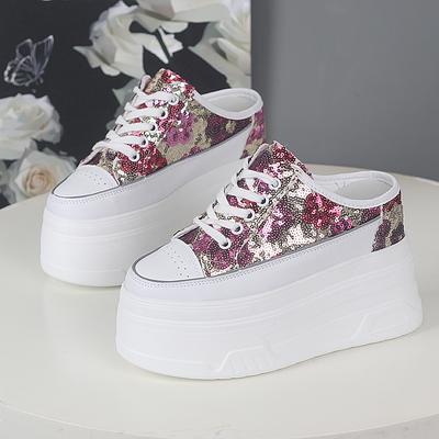 Модные 12-сантиметровые шлепанцы на платформе, туфли на танкетке, женские летние туфли на платформе, высокие шлепанцы с пайетками, дышащие женские летние туфли из сетки