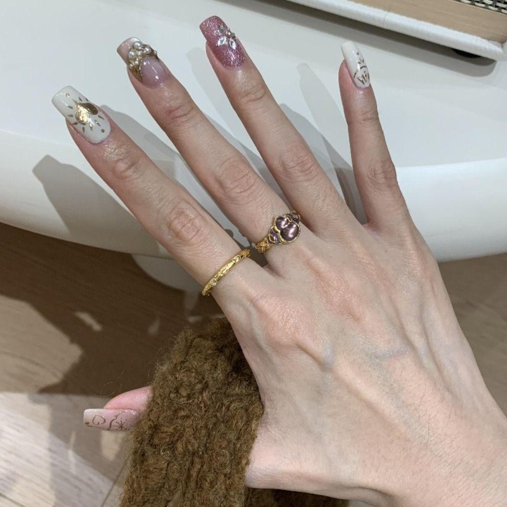 Purple Gourd Vintage Rings Lucky Metal Open Rings Temperament Enamel Finger Ring  Party