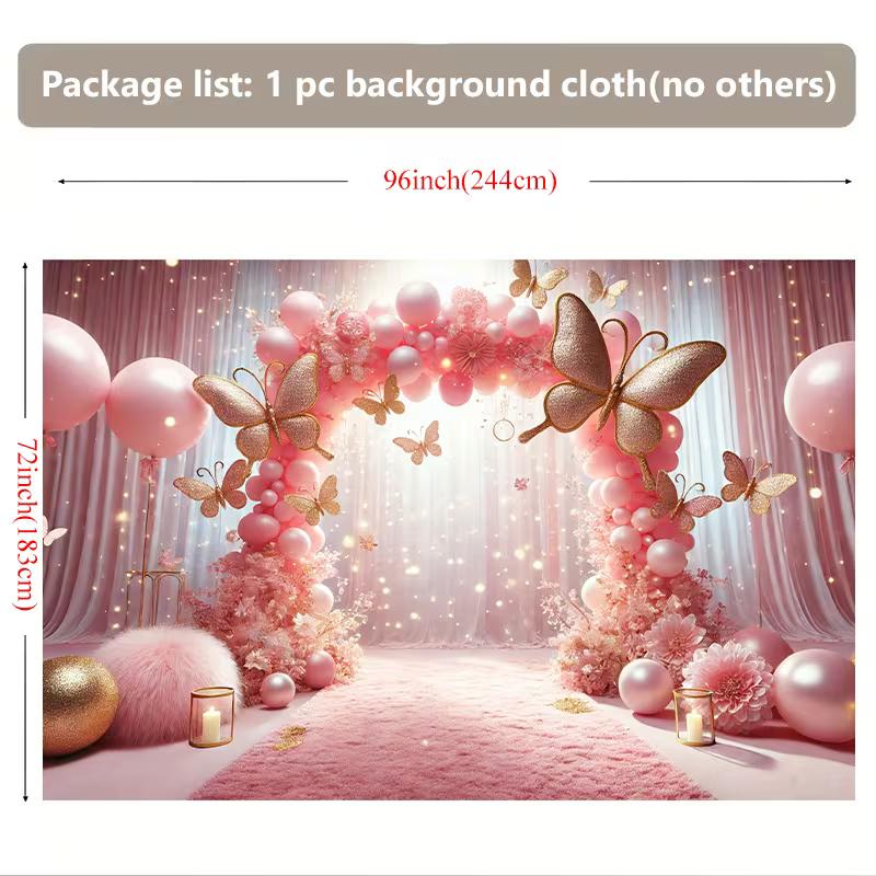 2D Dreamy Pink Curtain Backdrop with Sparkles and Balloons for Gender Reveals, Bridal Events and TV Shoots