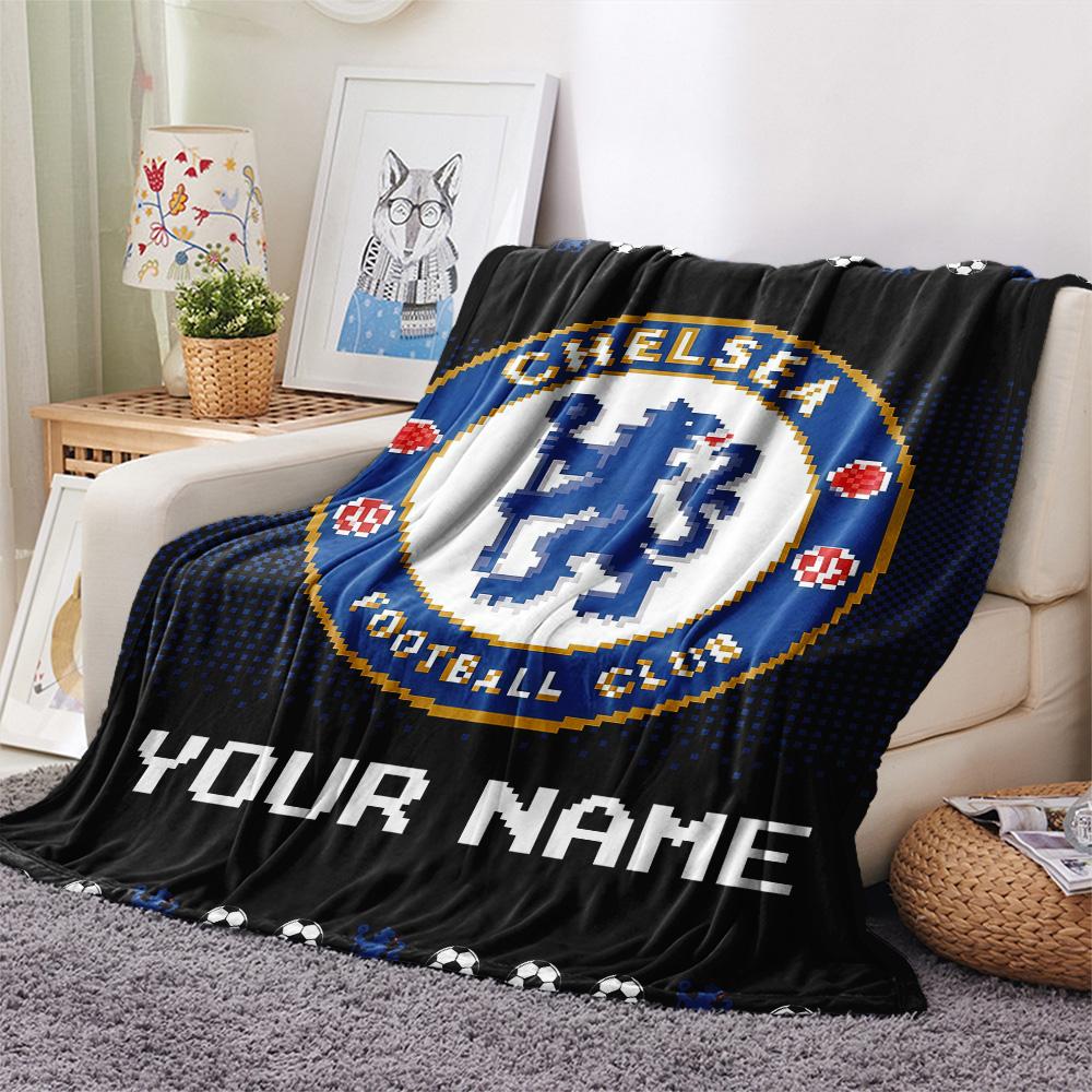 Custom Name Chelsea Football Club Flannel Blanket, High quality Comfortable for All Seasons, Home Decor, Warmth and Comfort