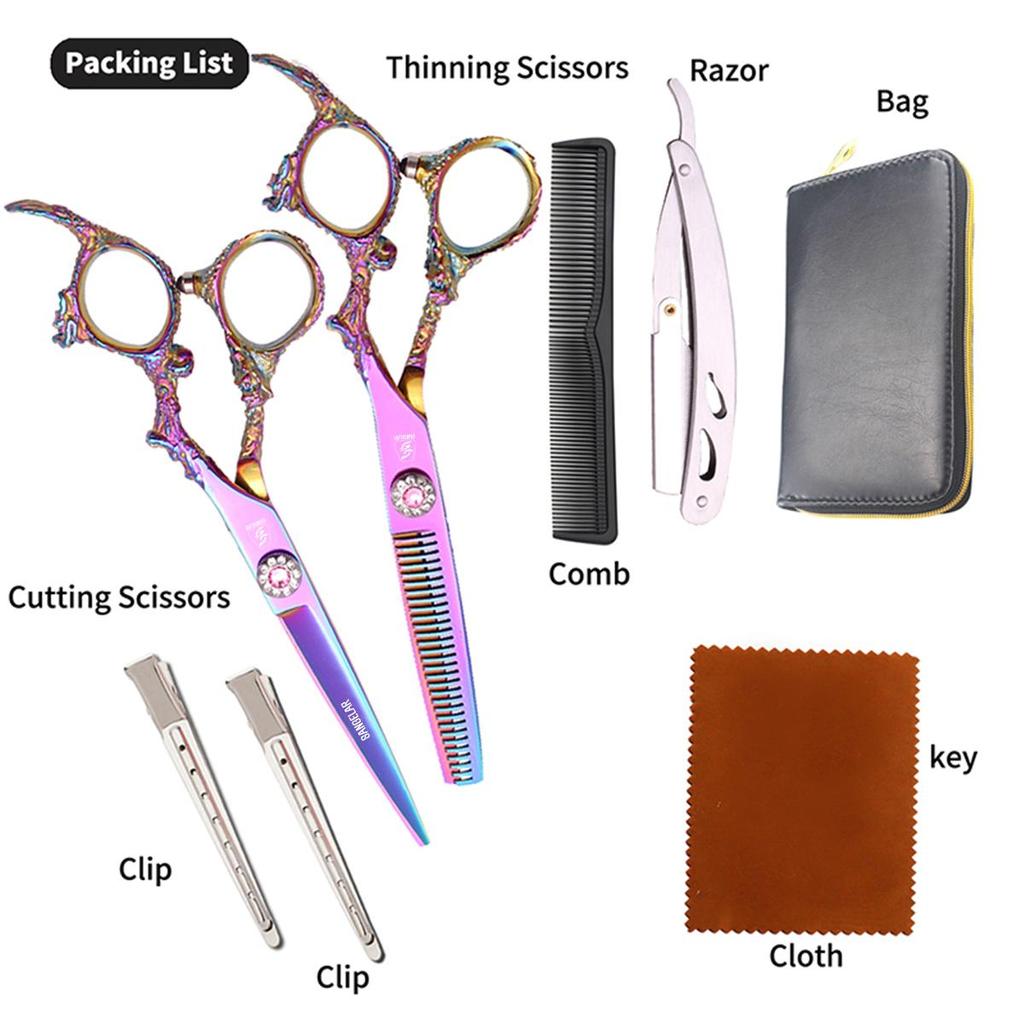 SANGELAR 6 Inch Hair Scissors Set WIth Dragron Silver Professional Hairdressing Tools Hairdressing Salon Tools Hair Grooming Kits
