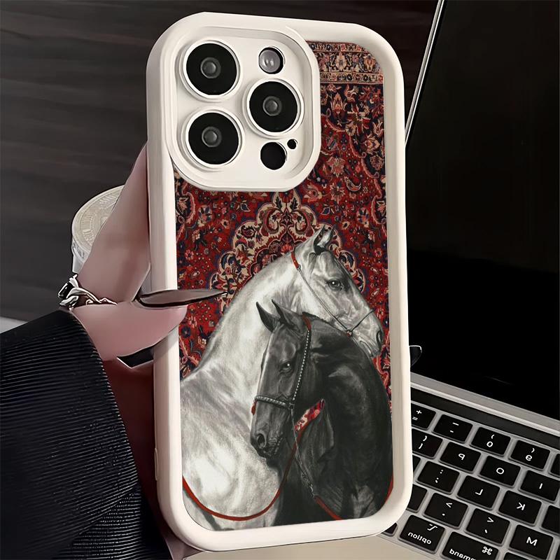 Чехол для телефона iPhone 17 Air 16E 15 16 Pro Max Эстетика Искусство Лошади Чехол 14 Plus 13 12 Mini Мягкий Силиконовый Fundas