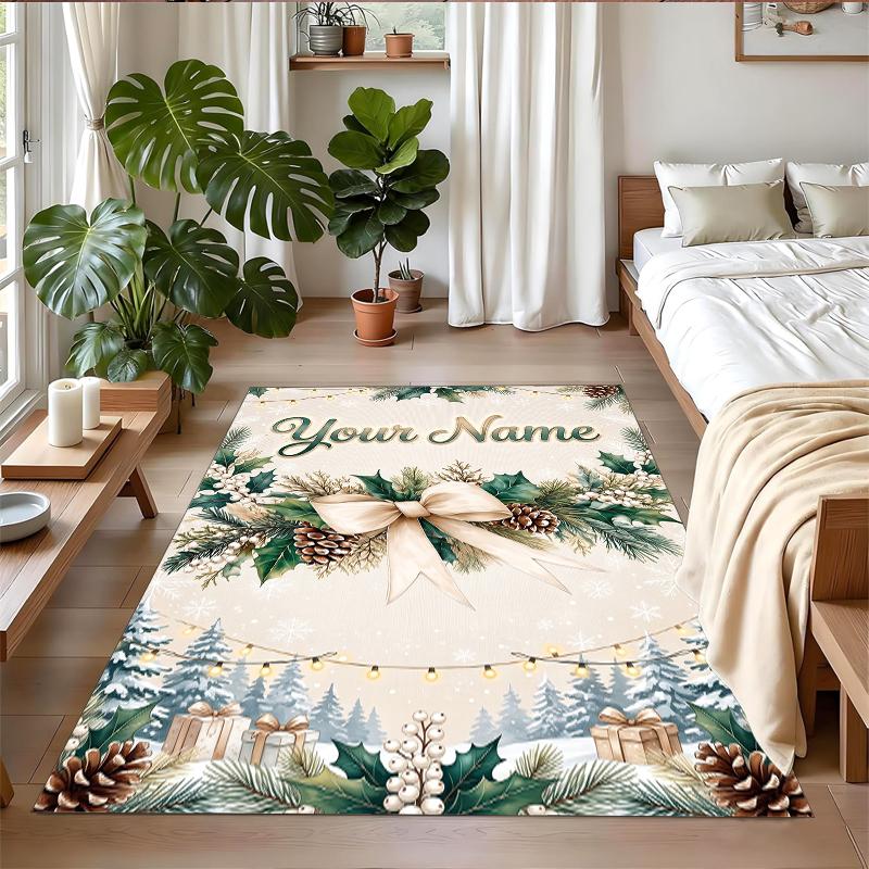 Christmas Custom Name Printed Square Area Rug Soft Non Slip Floor Carpet For Bedroom Holiday Gift