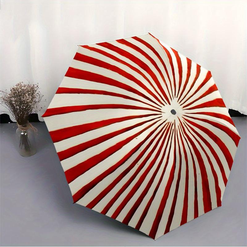 1pc Candy Stripes Automatic Open/Close Umbrella with Windproof, Functional Design, 8-Rib Sturdy Canopy, Durable Ribs,086