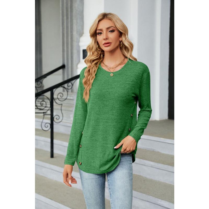 YYFS Women's Fashion Casual Spring Fall Solid Color Print Long Sleeve O-Neck Blouses & Shirts