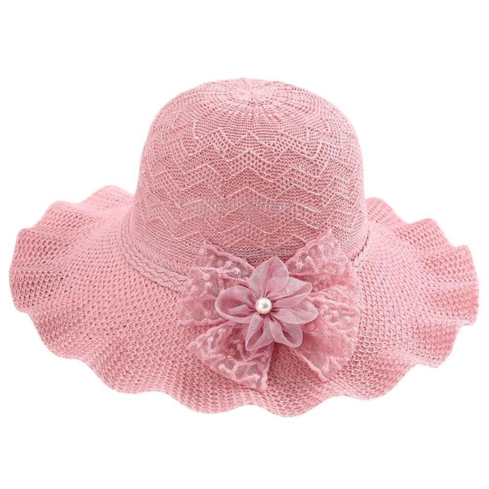Breathable Wide Brim Straw Hat Adjustable Beach Sun Hat Sweet Ruffle Sun Hat For Women Girls