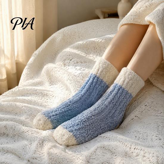 Winter Warm Calf Socks Thickened Long Plush for Women, Coral Fleece Socks, Cold Weather Indoor Thermal Sleep Anti-static Contrast Color Cozy