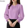 ZANZEA Women Casual Round Neck Loose Long Sleeve Plain Blouse