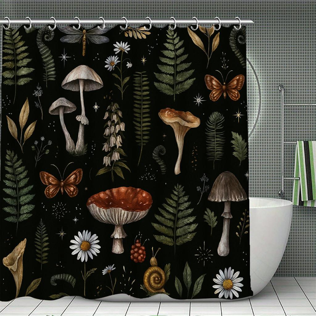 Деревенская шторка для душа в стиле фермерского дома, 3D-печать, полиэстер, водонепроницаемая, дизайн с грибами и полевыми цветами, с 12 крючками, аксессуары для ванной комнаты