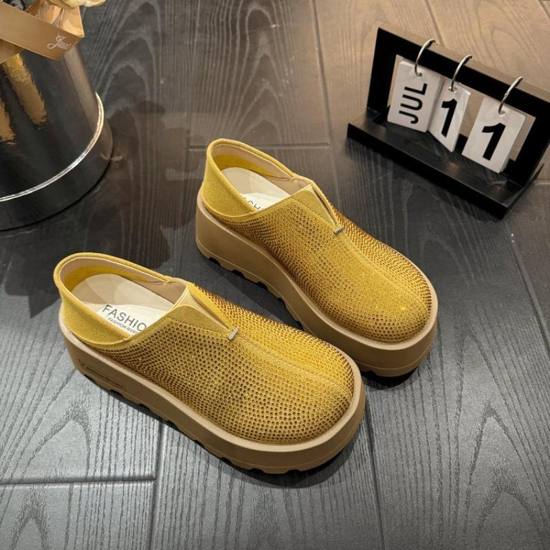 Fashion Two-wear Rhinestone Platform Shoes 2025 Summer One-foot Slip New Platform Casual Versatile Single Shoes for Women