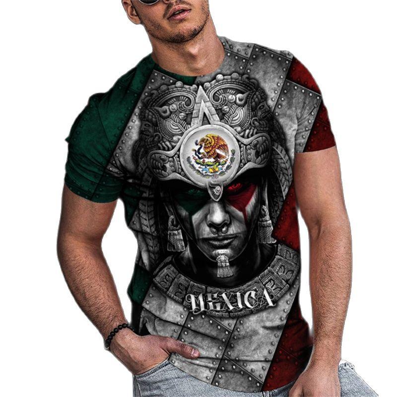 Mexico Aztec Men's T-Shirt, 3D Printed Short Sleeve T-Shirt, Day of Death, Street, Hip Hop, Large, 2023 New