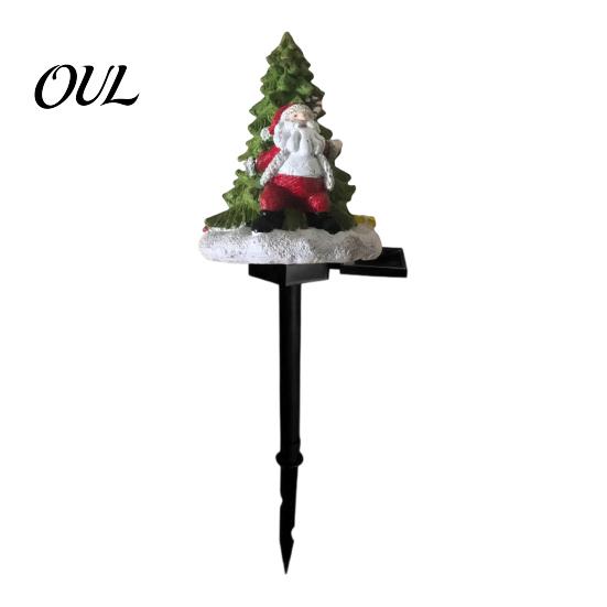 Auto Sensor LED Landscape Decor Christmas Solar Garden Light, Santa Tree Resin Yard Stake with Holiday Lighting for Winter Warm Glow, Waterproof