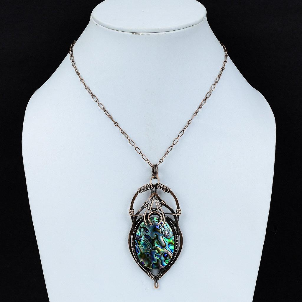 Abalone Shell Pendant Copper Wire Wrapped Pendant Handmade Designer Pendant Abalone Shell Jewelry Gemstone Pendant Copper Jewelry For Gift