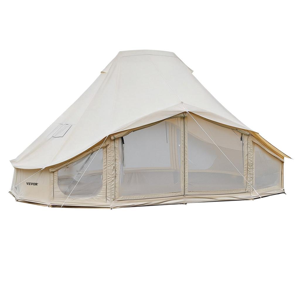 Canvas Bell Tent, 4 Seasons 6 x 4 x 3.1 m Yurt Tent for Camping with Stove Jack, Poly-Cotton Breathable Holds up to 12 People with Rain Cover, for