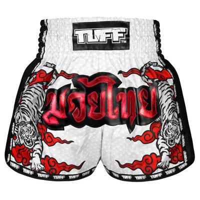 Бестселлер TUFF Боксерские шорты для тайского бокса, новый ретро-стиль «Белый двойной тигр с красным текстом»