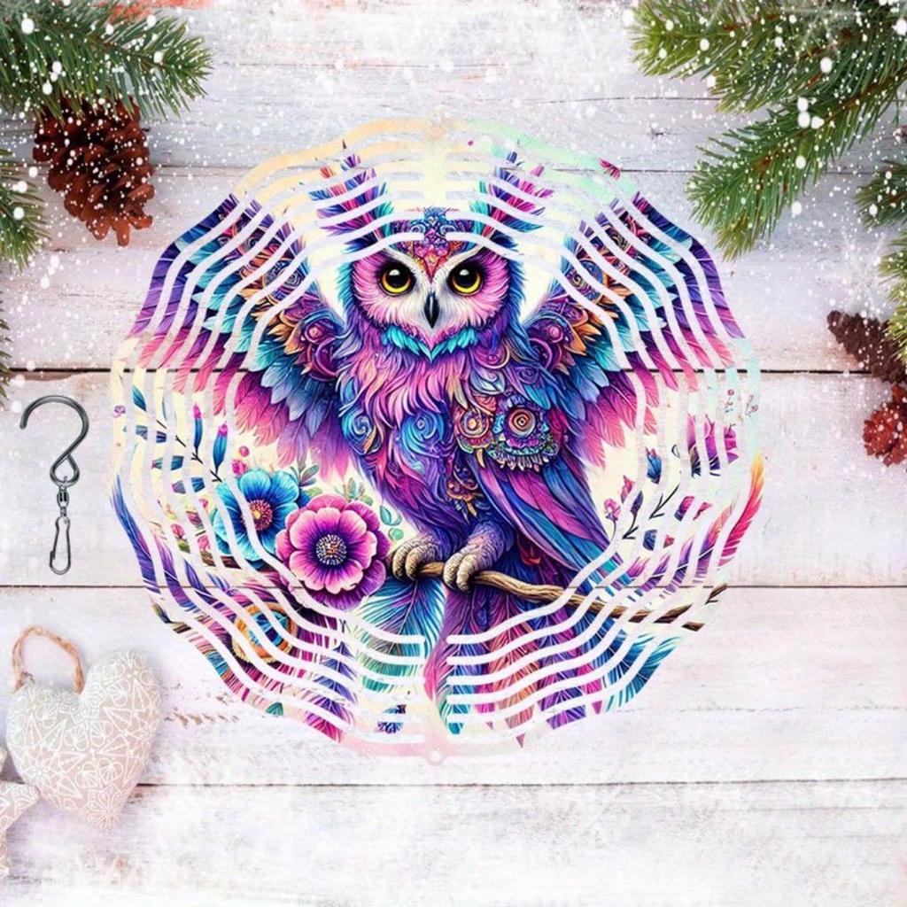 Металлический вращающийся колокольчик с совой и цветочным дизайном Красочный декор для сада на открытом воздухе Успокаивающий звук Не требует электричества Праздничный дом