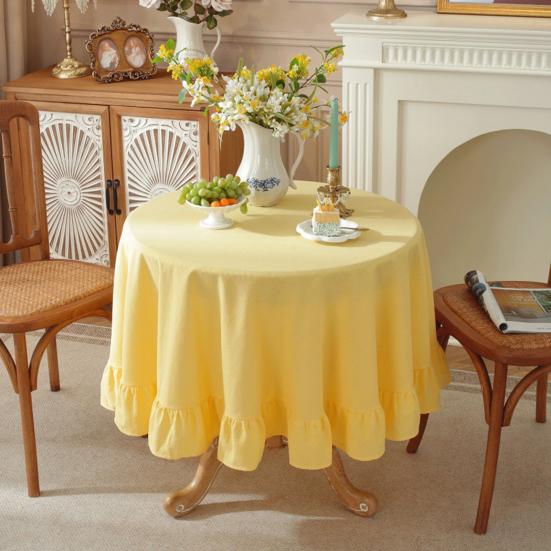 Однотонная скатерть с оборками, смесь хлопка, деревенская скатерть, прямоугольная квадратная накладка на стол для фермерского дома