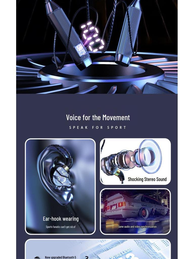 Sport Neckband Bluetooth Headphones with Noise Cancelling, Long Battery Life, Large Capacity & Digital Display