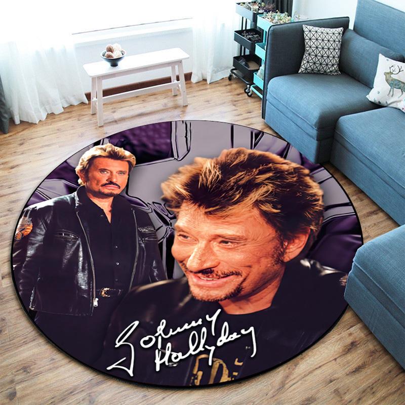 French legendary rock singer and actor Johnny Hallyday Round Carpet Soft Home Decoration Corridor Table and Chair Anti slip Outdoor Floor Mat rug H21