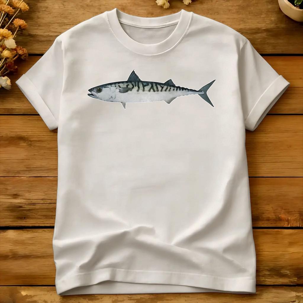 Atlantic Mackerel Watercolor Art Tshirt Summer Cotton T Shirts For Unisex Design Tee Shirt Shortsleeved Y2k Fun Top Tees