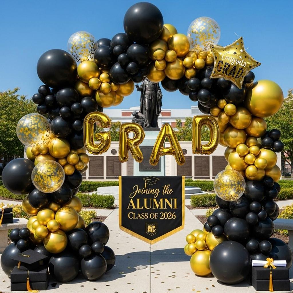 Graduation Season Balloon Set Gold Pentagram GRAD Printed Balloon for Campus Graduation Season Decoration Balloon