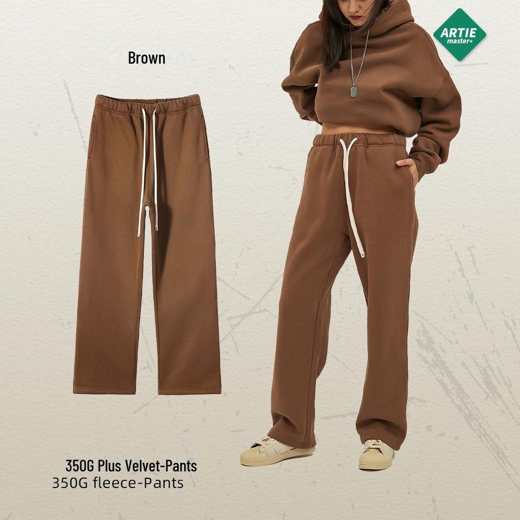 2024 Autumn/Winter Men's Thick 350g Velvet Straight-Leg Loose Casual Sports Trousers