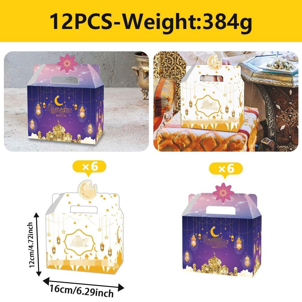 12PCS Mixed Pattern Eid Mubarak Packaging Boxes Paper Packing Box Ramadan Gift Box  Celebration