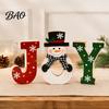 Festive Elk Snowman Figurines Wooden Christmas Tiered Tray Decor, Santa Reindeer Blessing Word Sets for Holiday Tabletop Decorations And Rustic