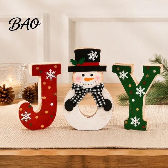Festive Elk Snowman Figurines Wooden Christmas Tiered Tray Decor, Santa Reindeer Blessing Word Sets for Holiday Tabletop Decorations And Rustic