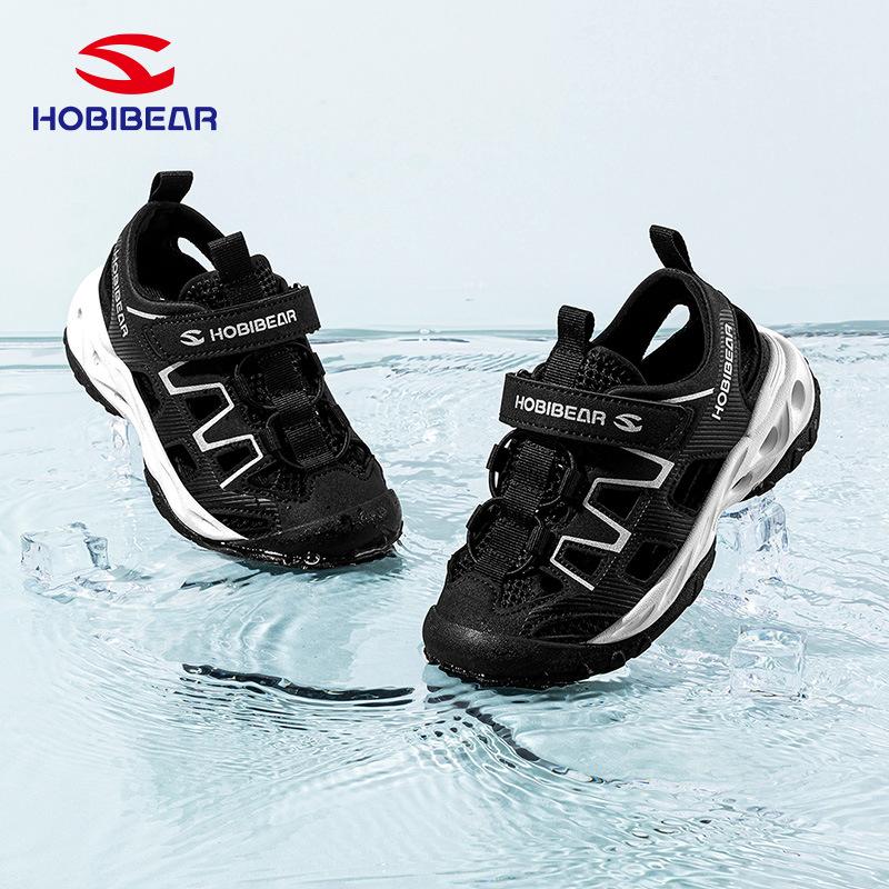Kids Closed Toe Sport Sandals Breathable Hollow Mesh Beach Shoes Hook And Loop Water Shoes For Boys Girls Summer Outdoor
