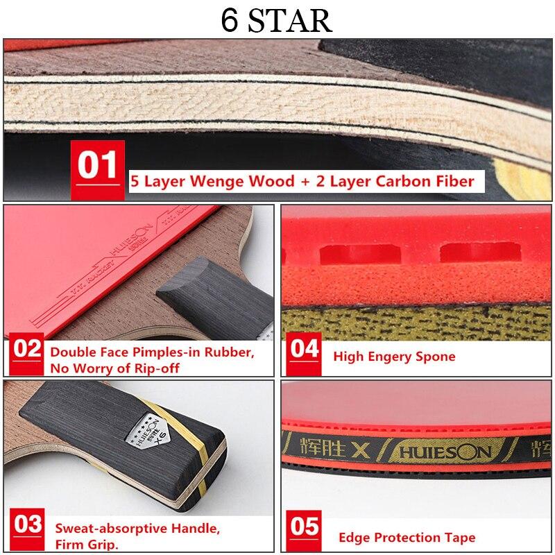 HUIESON 6 Star 2Pcs Carbon Table Tennis Set Super Power Ping Pong Raet Bat For Adult Club Training New Upgraded