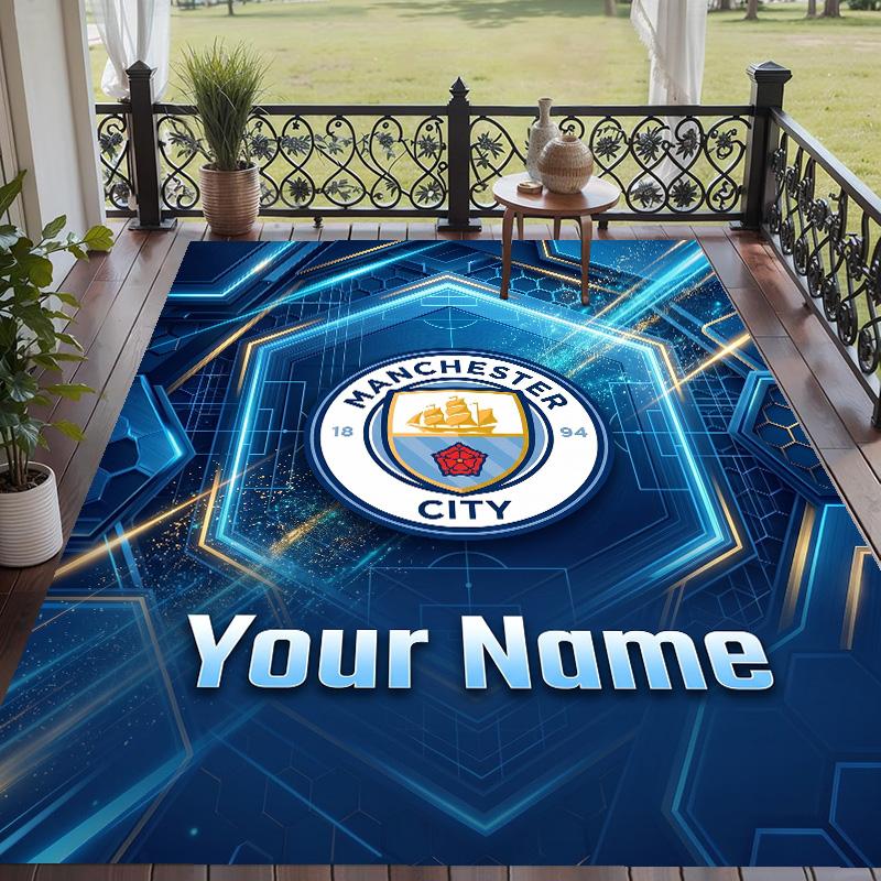 Custom Text Printed Rug Manchester City Non Slip Floor Carpet For Home Room Decor