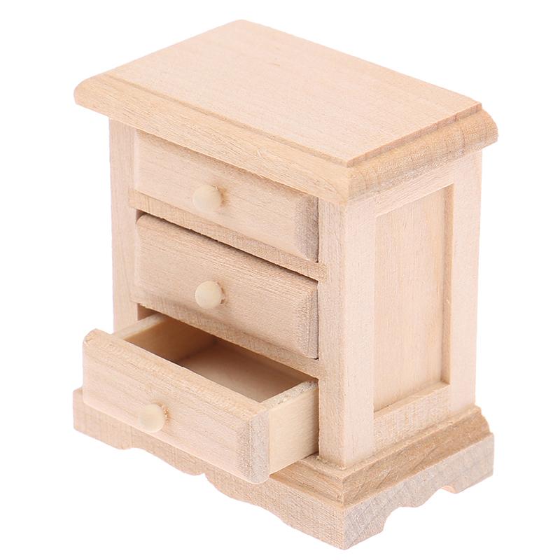 1Pcs 1:12 Dollhouse Wooden Miniature Bedside Cupboard Furniture Diy Accessories