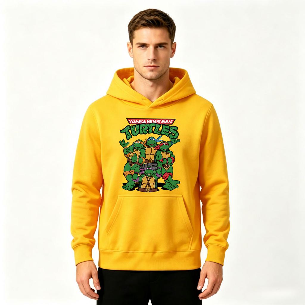 Men's Vintage Cartoon Turtle Print Pullover Hoodie Casual Long Sleeve Loose Hooded Sweatshirt