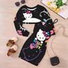 Girls Cartoon 2 Piece Outfits, Long Sleeve Crop Top + Spaghetti Strap Bodycon Dress, Collage Cute Cartoon Print Party Dress Set