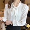 2025 Spring Women Blouses Shirts Long Sleeve Bow Collar Office Lady White Chiffon Blouse Shirt Women Tops J769