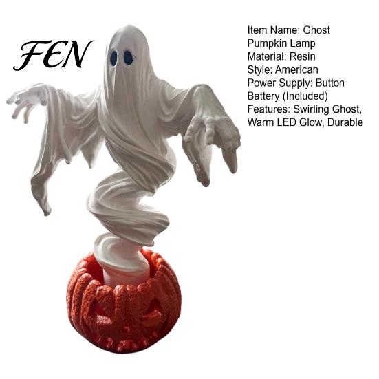 Decorative Figurine for Halloween Swirling Ghost Pumpkin Yard Lamp, Lighted Spooky Statue, Warm LED Outdoor Tabletop Statue Decor, Fall Autumn Garden