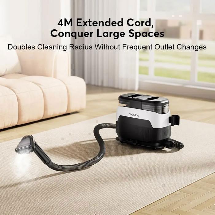 Powerful 3-in-1 cleaner for fabrics and carpets – Teendow C6 MAX – 1650W steam, 12000Pa suction, double tanks, anti-hairs