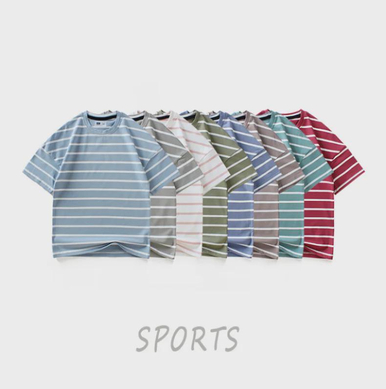 Летние детские свободные полосатые футболки с коротким рукавом