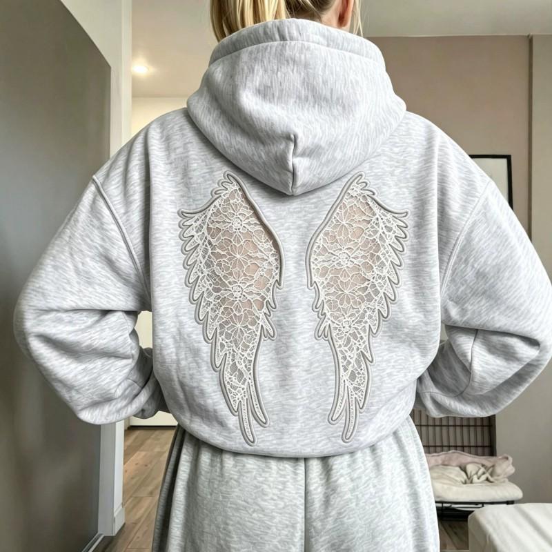 2026 Fall Winter Womens Hooded Sweatshirt Casual Embroidered Wings Long Sleeve