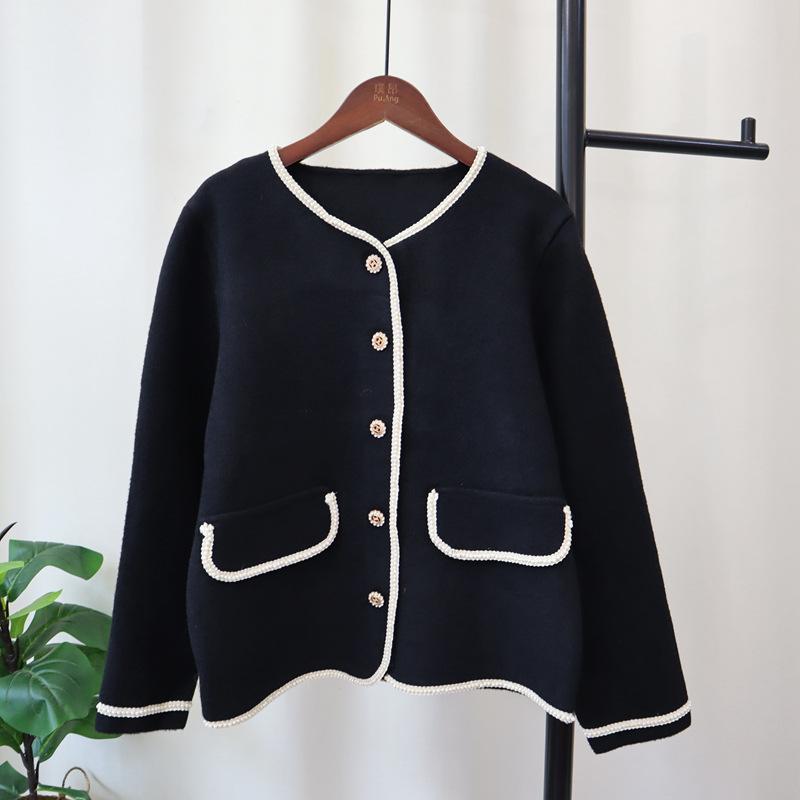 Вязаный двусторонний шерстяной кардиган осень и зима новый свободный однотонный темпераментный свитер куртка женский