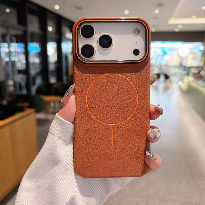 Тонкий магнитный чехол для мобильного телефона Apple 17promax, iPhone16, большое отверстие, 15, личи-рисунок, 14, противоударный, 13, защитный чехол